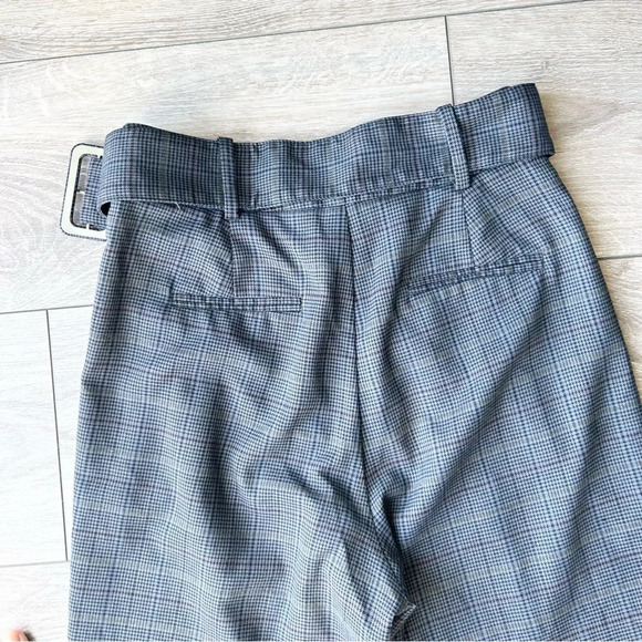 Frank And Oak Checked Pleated High Waist Cuffed Pants  With Belt - Picture 12 of 13
